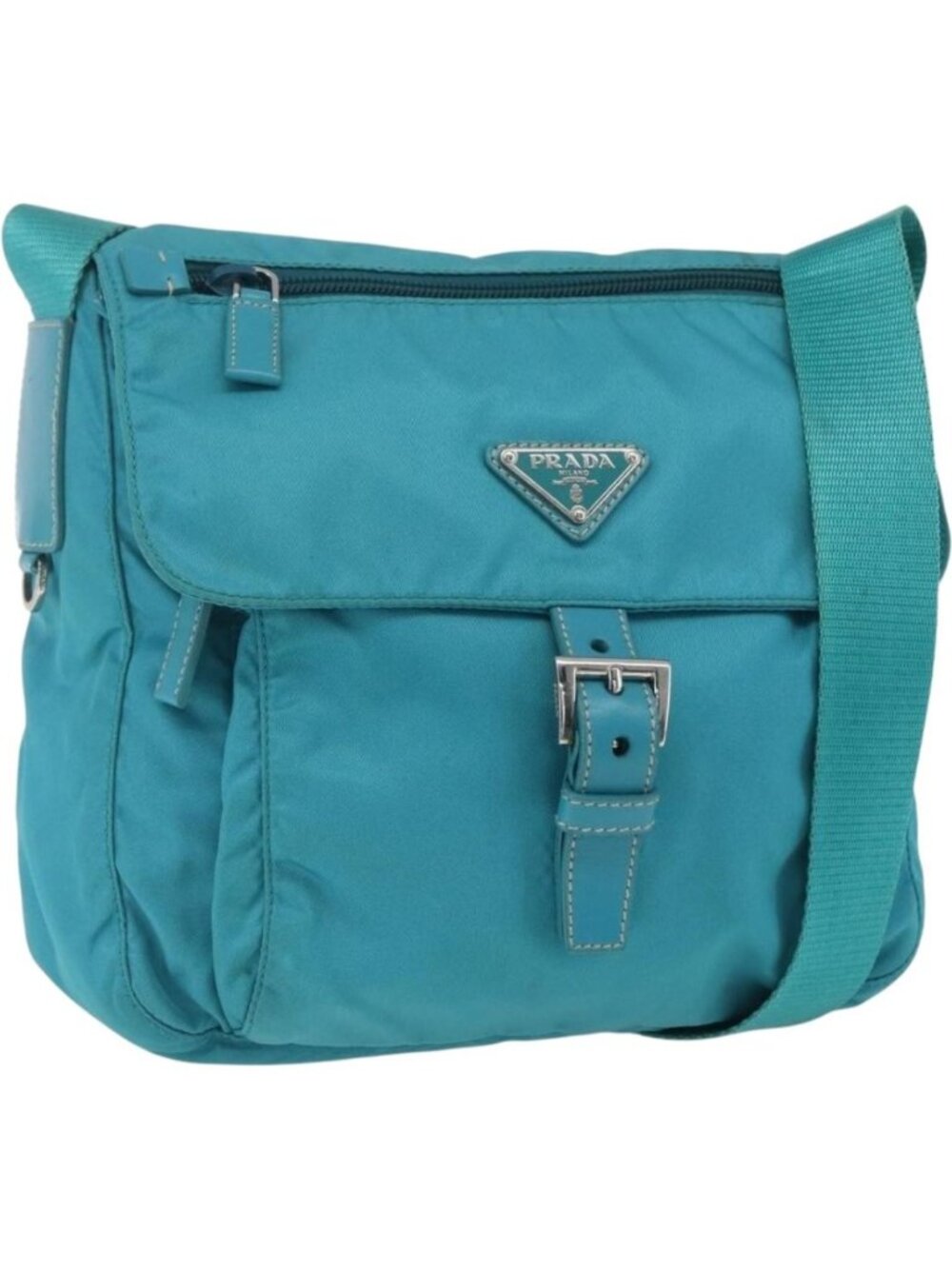 PRADA Shoulder Bag Nylon Light Blue Silver